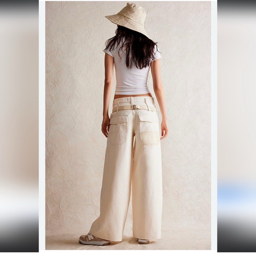 Free People NWT Waterfalls Wide Leg Baggy Jeans Ivory Combo Size 28 - Picture 2 of 14